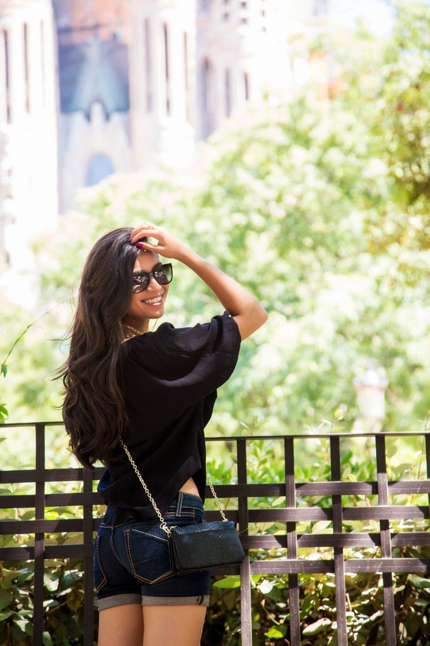 Black Top and Denim Shorts - Stylishlyme