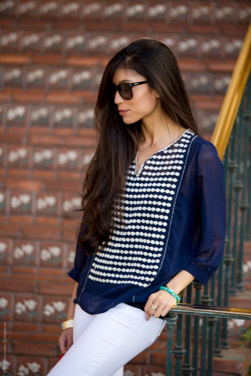 Blue Chffon Polka Dot Top - Stylishlyme.com