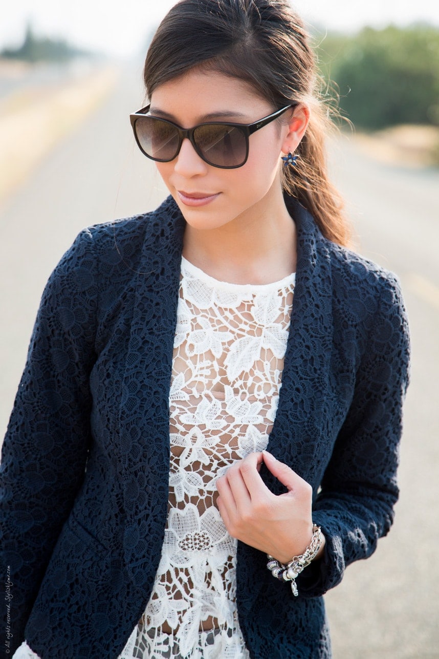 How to wear a blue lace blazer - Visit Stylishlyme.com for more outfit photos and style tips