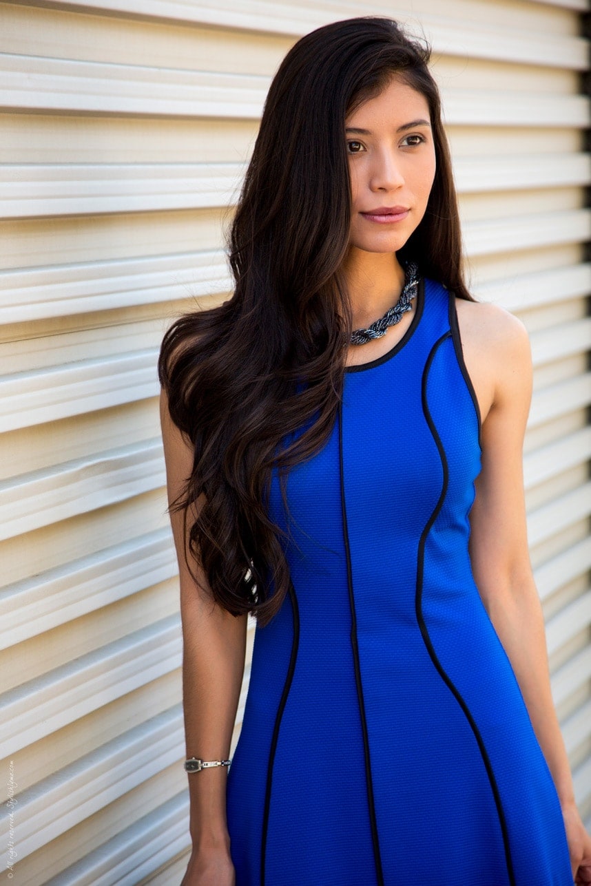 Fitted Blue skater dress - Stylishlyme.com