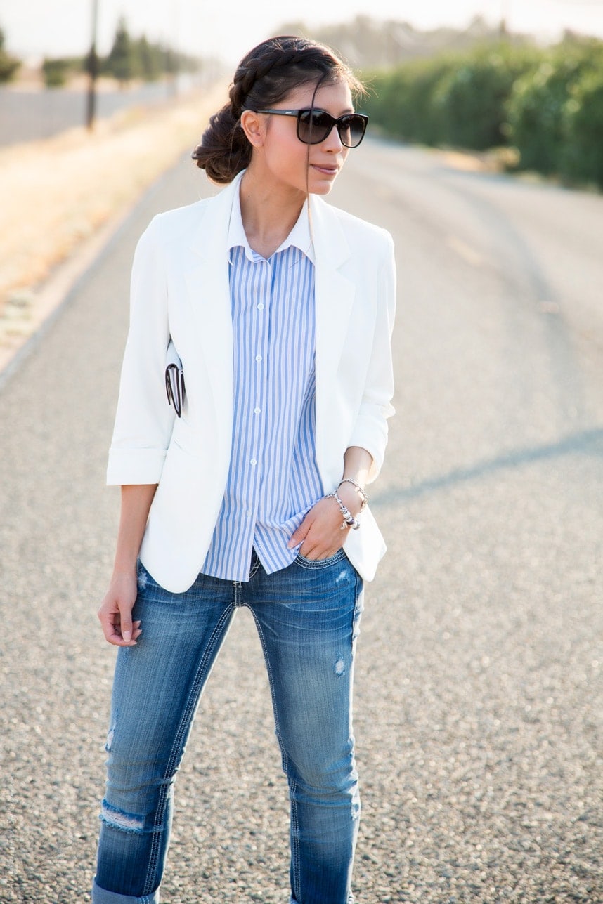 Blue and White Outfit for Summer  - Visit Stylishlyme.com for more outfit photos and style tips