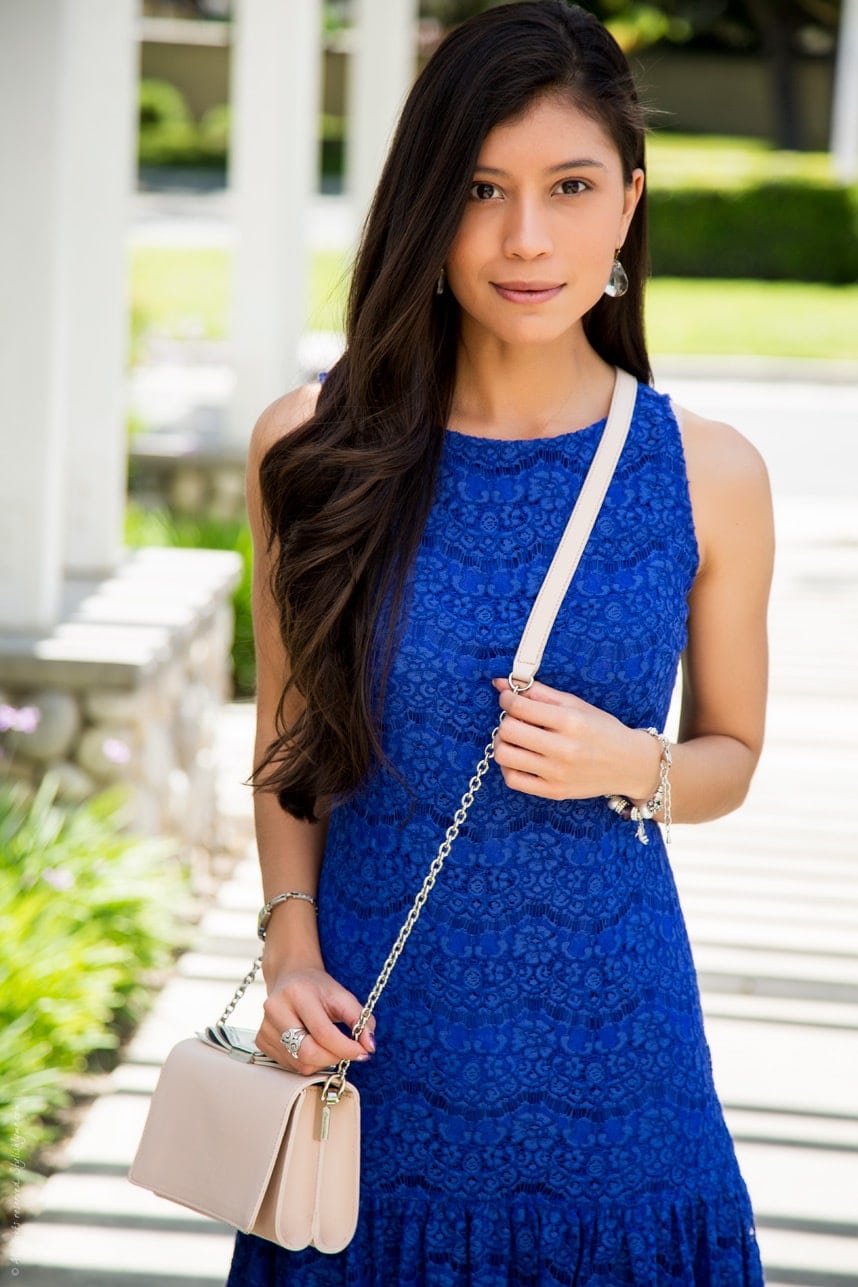 Bright Blue Drop Waist Spring Lace Dress - Stylishlyme.com