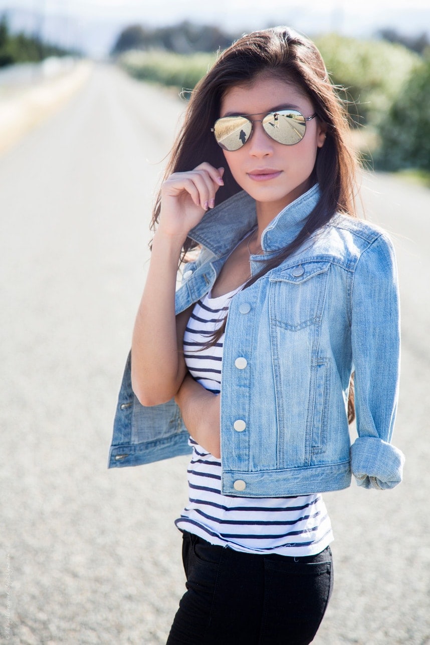 Cropped Denim Jacket and Black Jeans - Stylishlyme.com