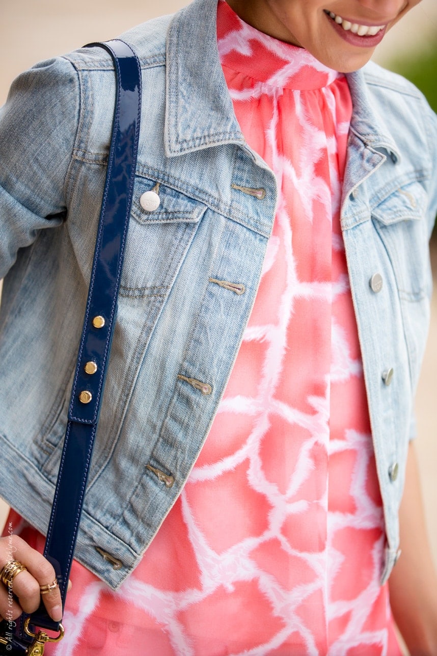 Cropped Denim Jacket and Coral Halter top - visit stylishlyme.com for more photos and style inspiration