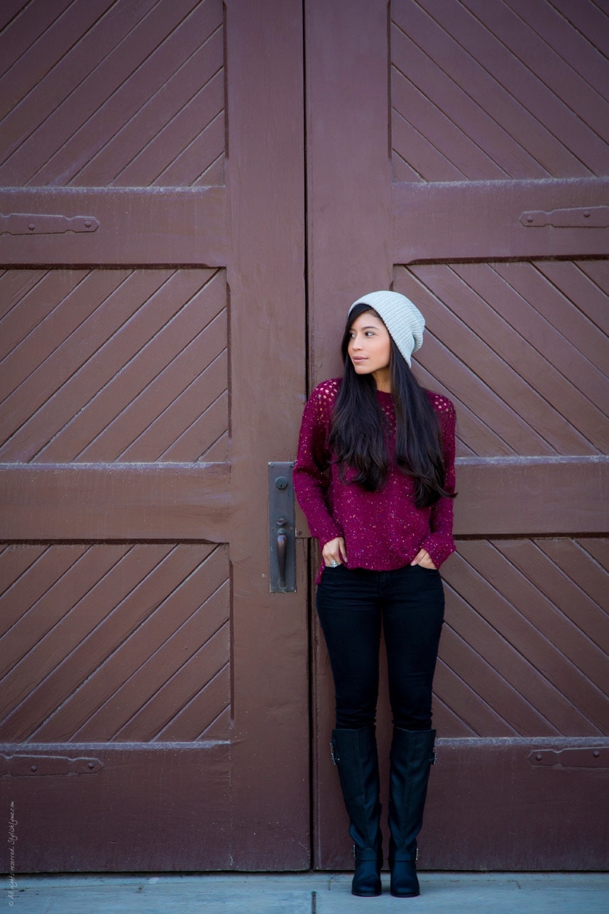 Cute Fall Burgundy Black Outfit - Stylishlyme