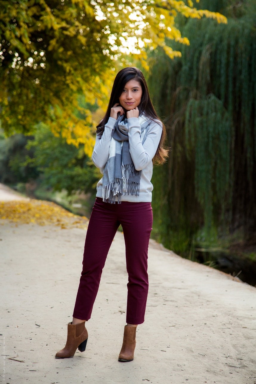 Fall Gray Burgundy Outfit - Stylishlyme