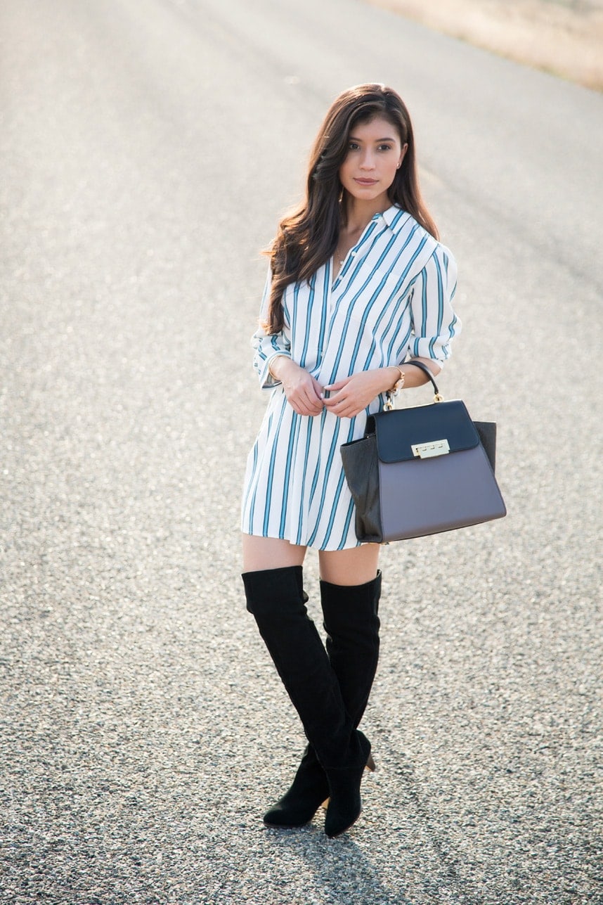 How to Wear a Shirt Dress During the Fall - Visit Stylishlyme.com for more outfit inspiration and style tips