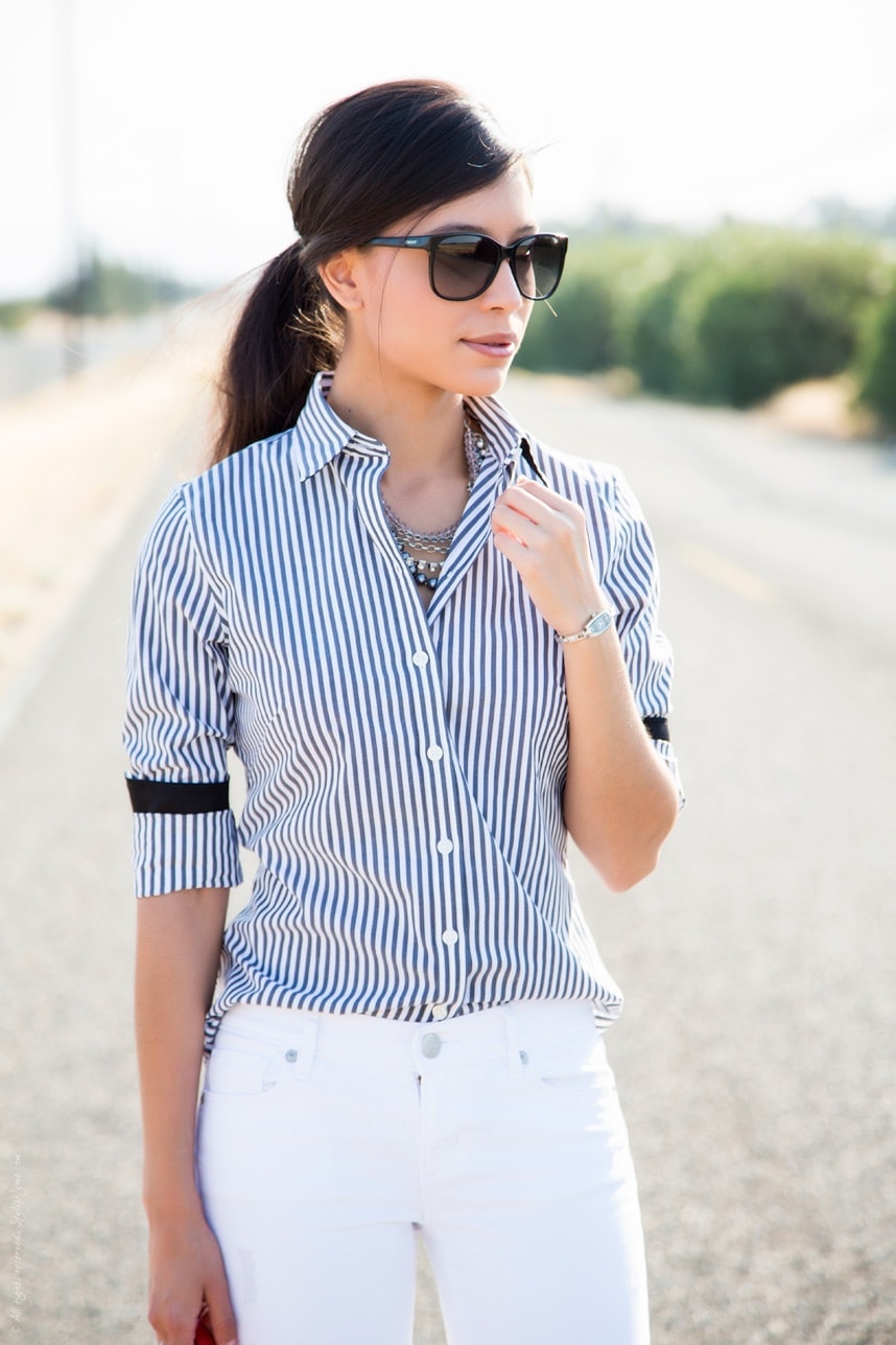 How to style a bold striped shirt for summer - Visit Stylishlyme.com for more outfit photos and style tips