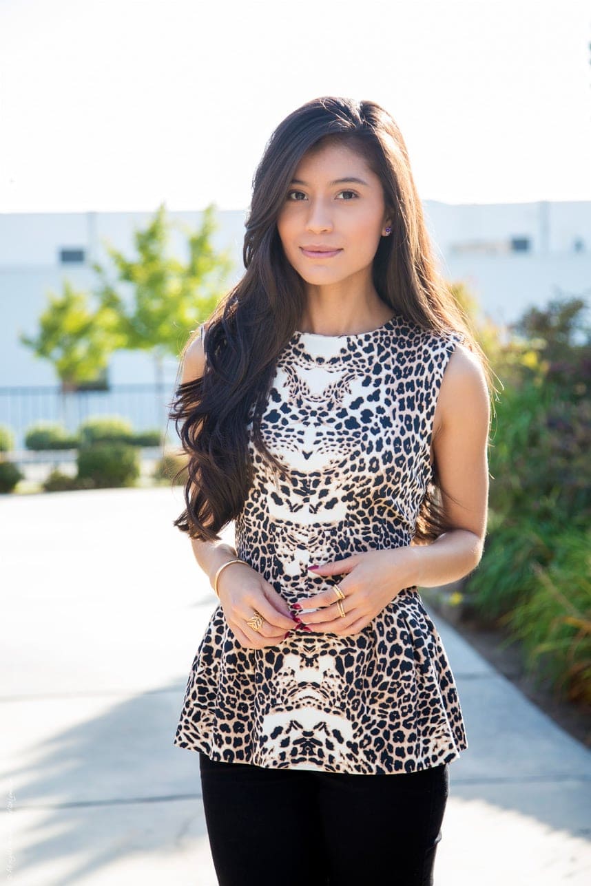 Leopard Peplum Shirt Outfit - Stylishlyme