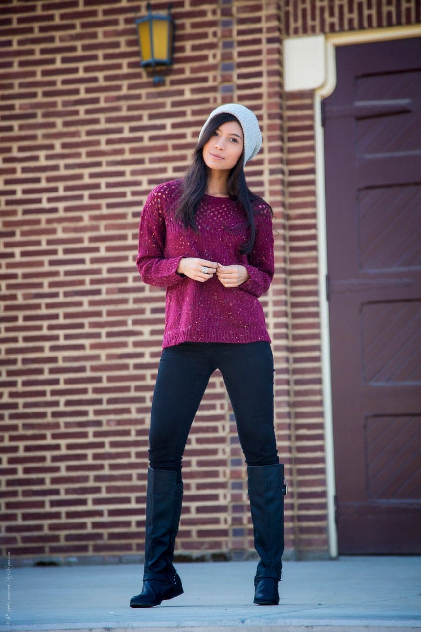 Long Sleeve Burdungy Knitted Sweater - Stylishlyme