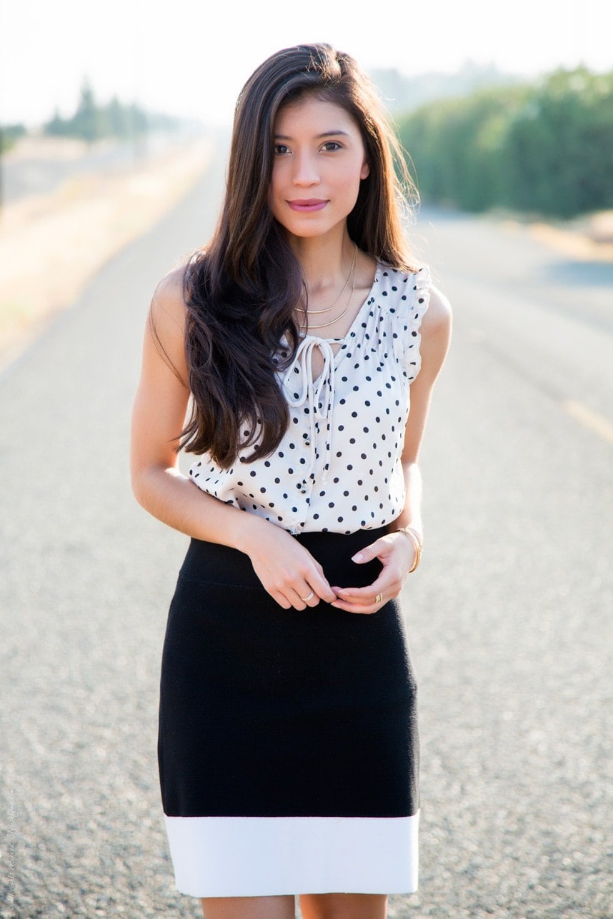 How to wear a polka dot blouse for the office and still look professional - - Visit Stylishlyme.com for more outfit photos and style tips