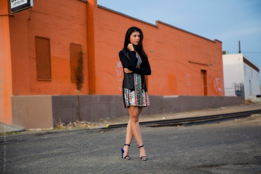 Sequined Dress with Leather Jacket - Stylishlyme