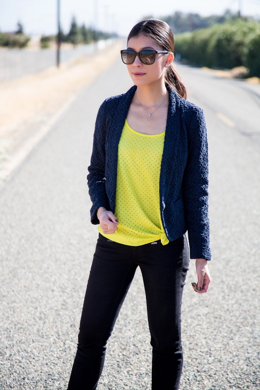 What to wear with a neon yellow tank top - Visit Stylishlyme.com for more outfit inspiration and style tips