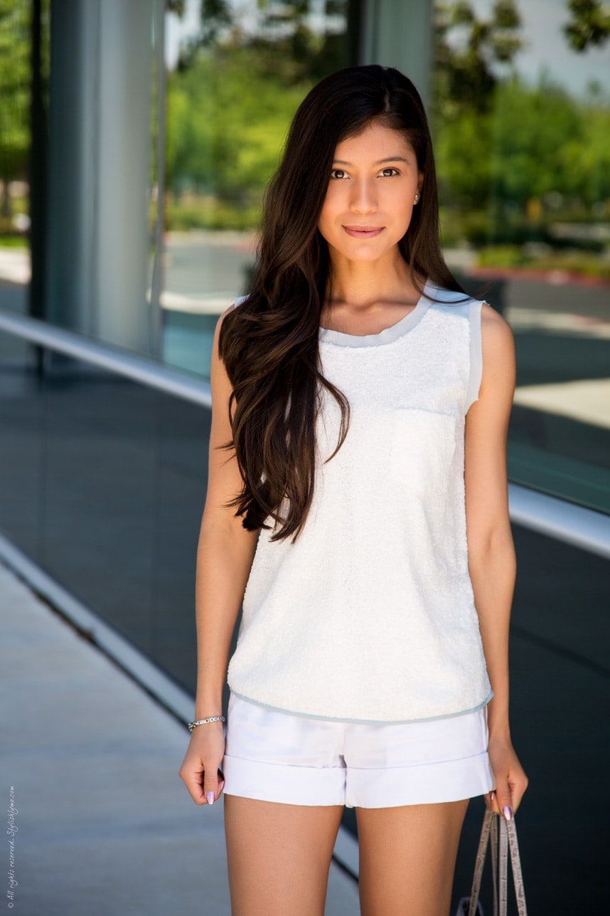 White Sequined Top Spring Outfit - Stylishlyme.com