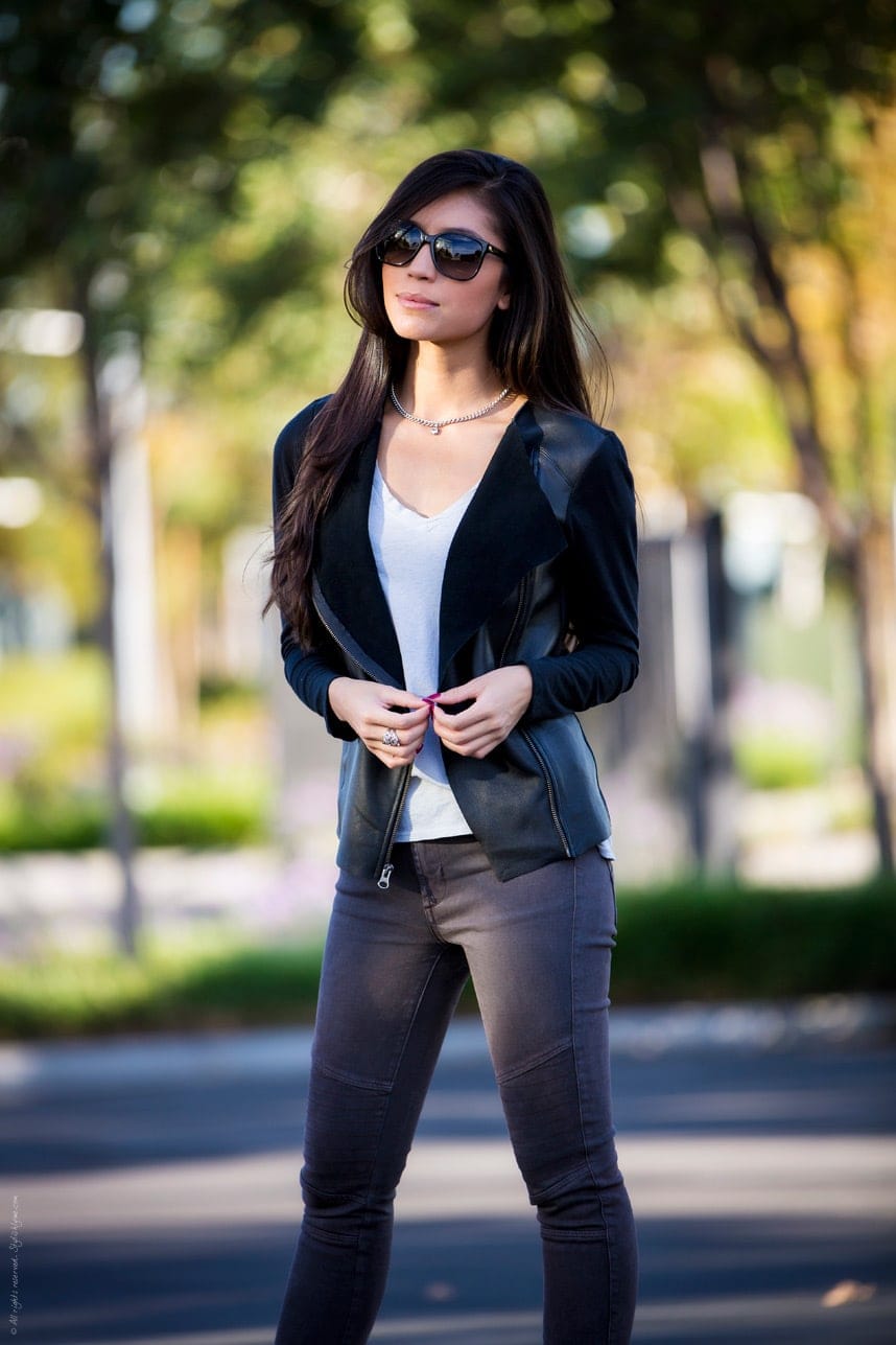 back leather moto jacket outfit - Stylishlyme