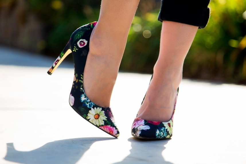 black floral printed pumps - stylishlyme