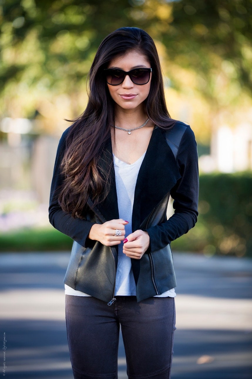 black jacket and boyfriend tee outfit - Stylishlyme