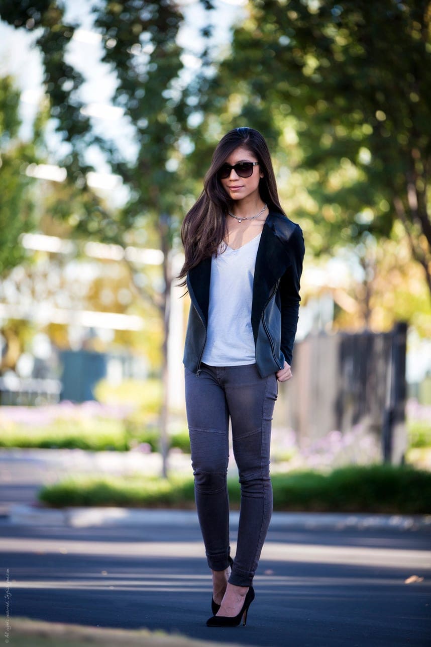 black Leather Moto Jacket Outfit - Stylishlyme