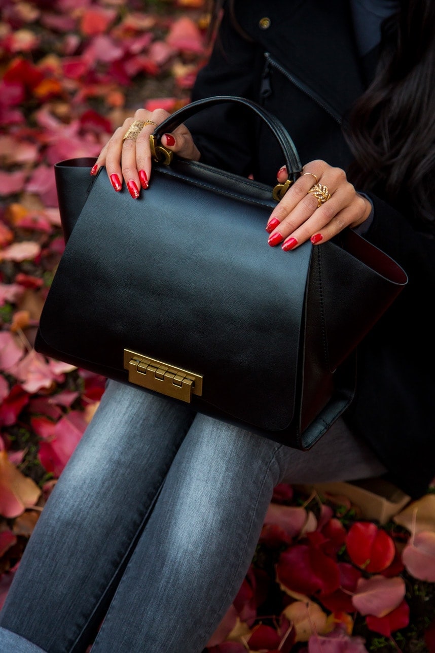 Black Zac Posen Handbag- Visit Stylishlyme.com to view what are the three fall essentials that will make you outfit 10x more stylish