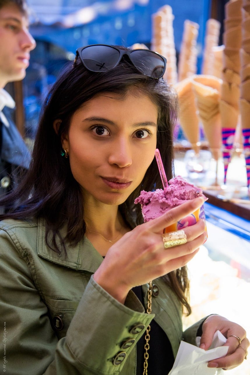 gelato in Italy!  Rome and a stylish travel outfit