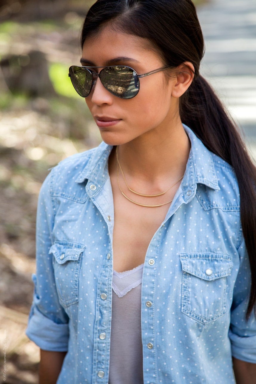 chambray and boyfriend tee layers - Stylishlyme.com