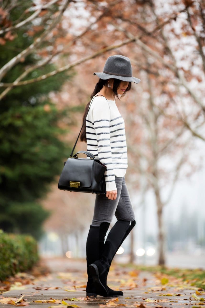 cute grey jeans outfit - Visit Stylishlyme.com to see read some tips on how to wear gray jeans and boots 