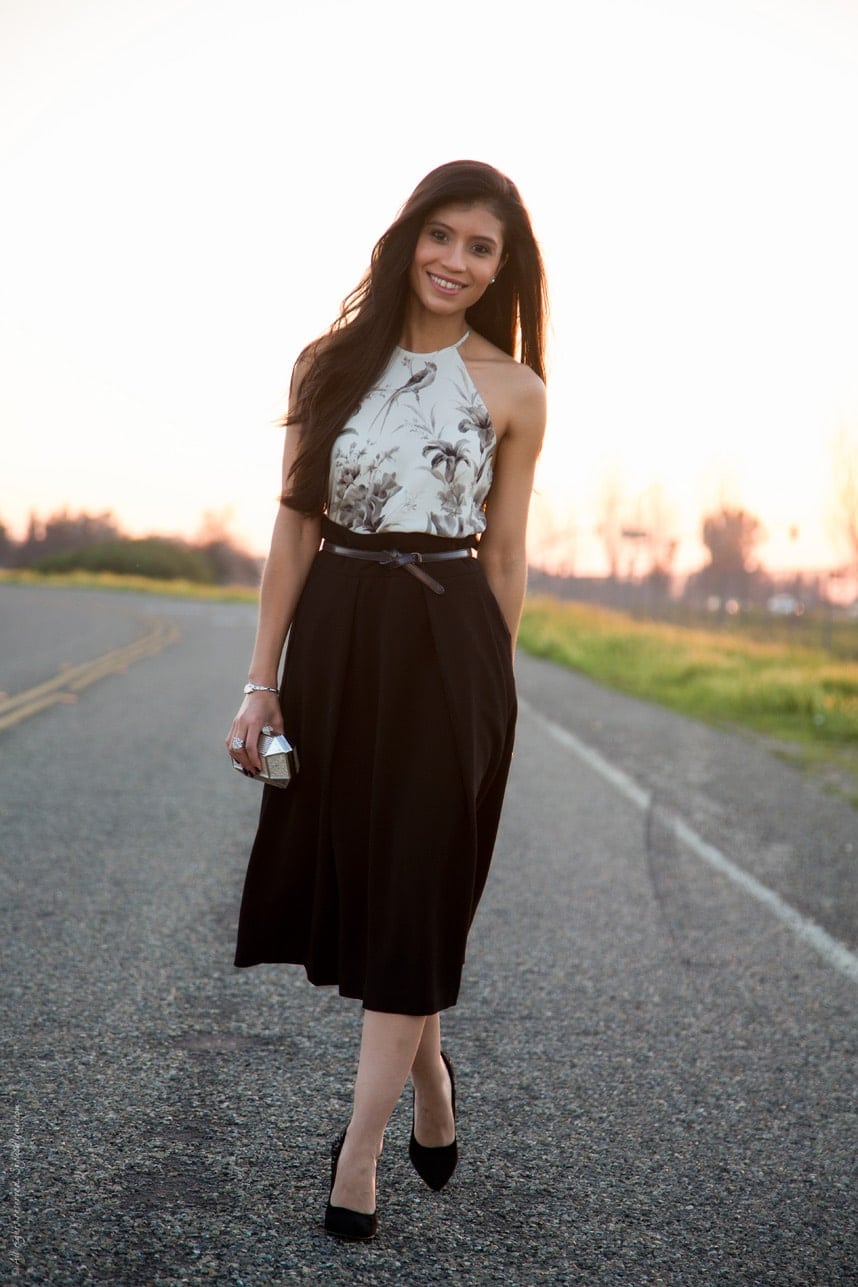 high waist skirt and halter top - midi skirt outfit - Stylishlyme.com